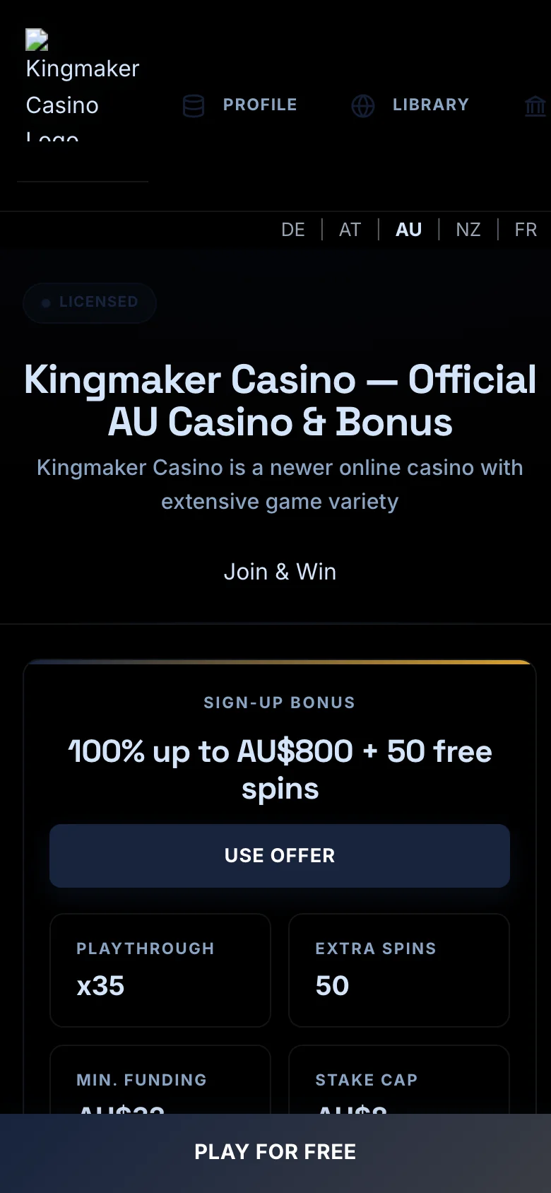 Kingmaker Casino mobile lobby screenshot
