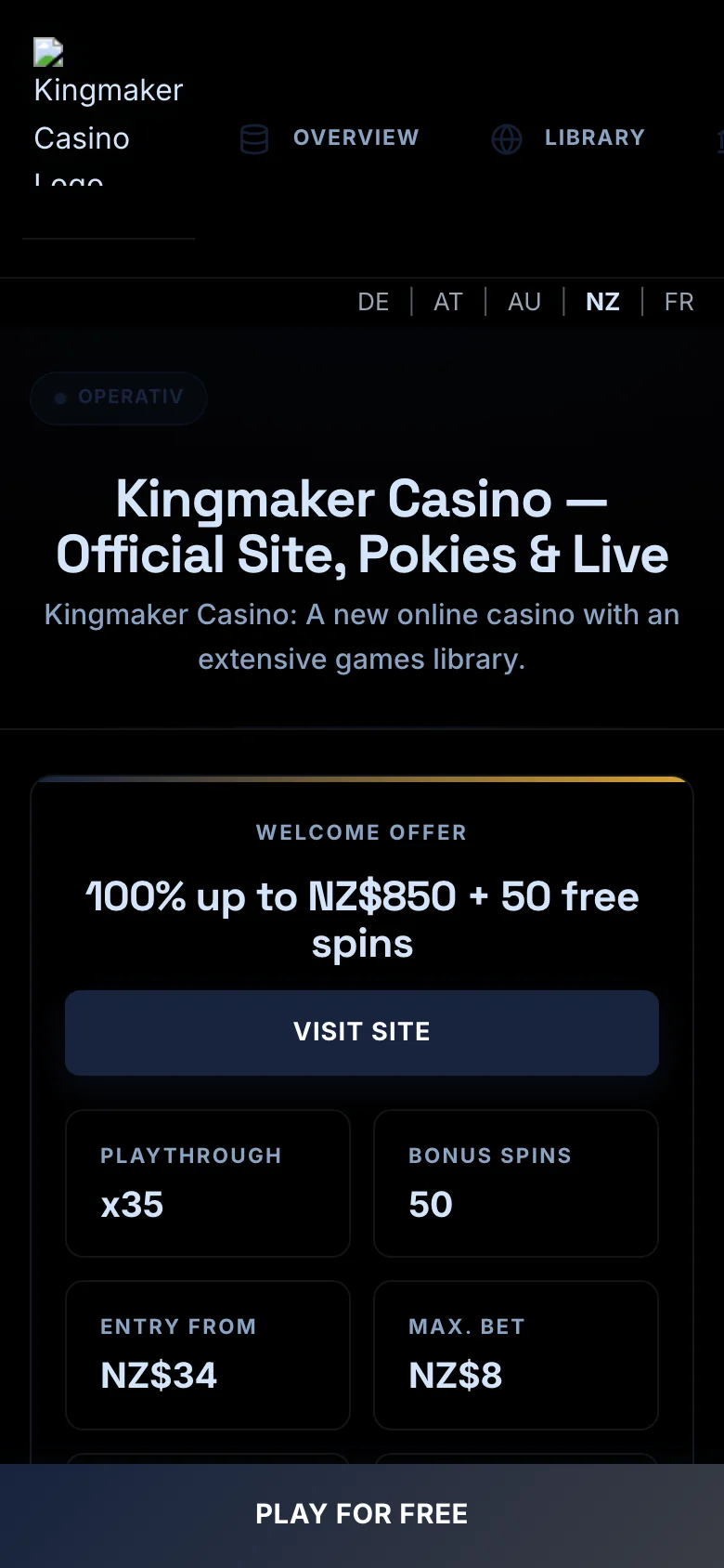 Kingmaker Casino mobile lobby screenshot